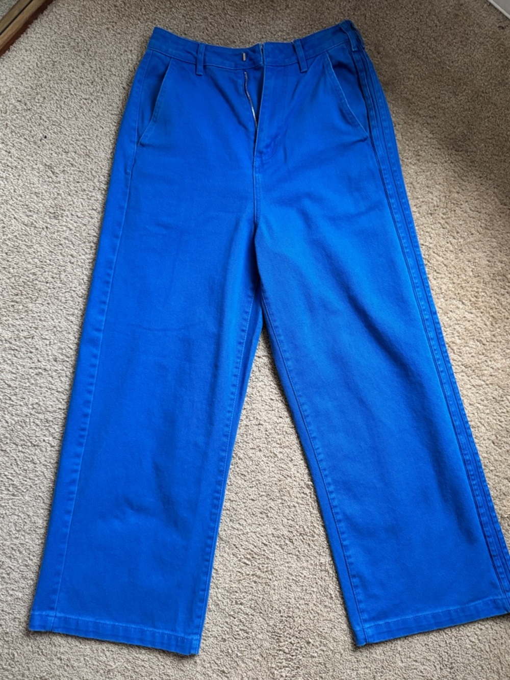 Adidas x KSENIASCHNAIDER 3 Stripe Jeans Wide Leg Dodger Royal Blue Denim 26